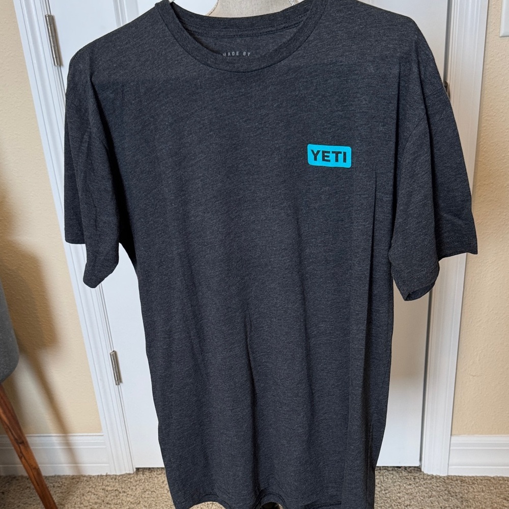 YETI Men's Dark Gray Tee with Blue Logo